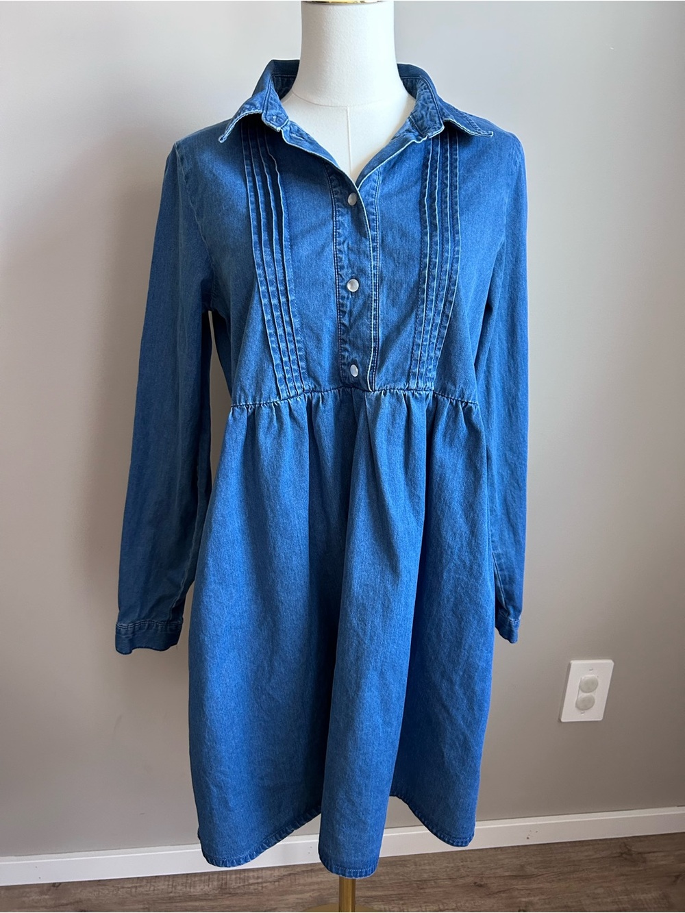 Western blue denim 100% cotton long sleeve timeless dress prairie country farm